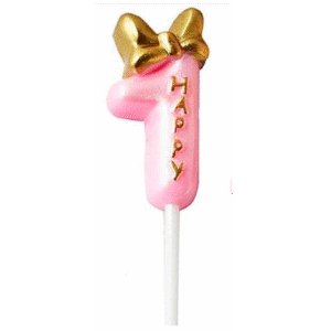 Velas Con Moño Rosadas Unidad 0-9